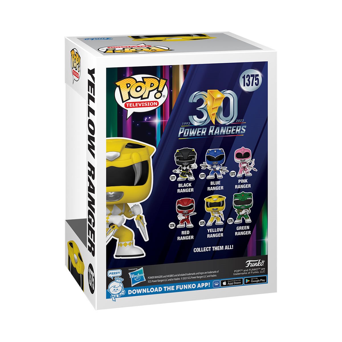 Funko Pop! Mighty Morphin Power Rangers 30th Anniversary Yellow Ranger Vinyl Figure #1375 with protector