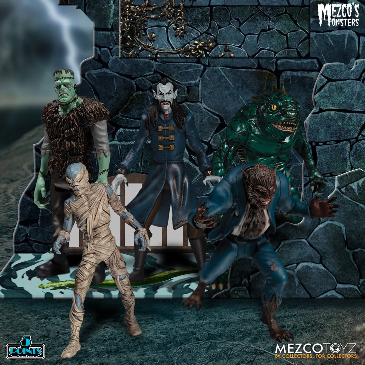 Mezco's Monsters Tower of Fear 5 Points Action Figures Deluxe Set